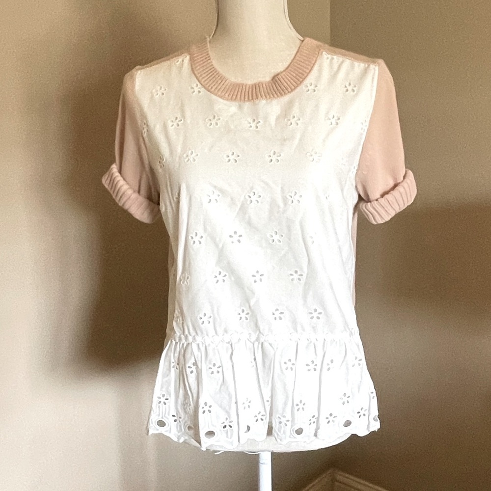 J Crew eyelet front peplum sweater